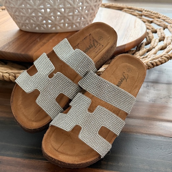 Silver Rhinestone Slide Sandals - Picture 5 of 7